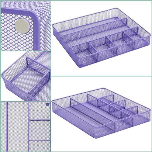 Annova Desk Top Organizer Tray for Office Organization - Metal Mesh - Storage Tray with Dividers for Pens, Desktop Accessories, Bathroom, Kitchen, Makeup and Office Supplies (Large, Purple) - color: Purple, size: Large