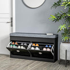 HOMCOM Modern Shoe Rack Bench for Entryway, Storage Organizer with Cushion, 2 Drawers, Adjustable Shelf, Holds 8 Pairs, Black - color: Black