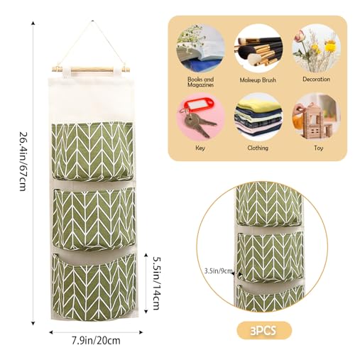 COVRA 3-Pack Wall Hanging Storage Bags – Over-the-Door Organizers with 3 Large Pockets (6.3" × 5.1"), Hanging Closet & Pantry Organizer for Bedroom, Bathroom, Dorm, and More (Green) - color: Green