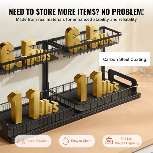 VEVOR Pull Out Cabinet Organizer, 2 Tier Under Sink Organizer and Storage(10.7"W x 14.2"D ), Slide Out Drawer Cabinet Organizer, Wire Basket Sliding Shelf for Kitchen Bathroom Cabinet, Black (2 Pack) - size: 10.7"W x 14.2"D (2 Pack)