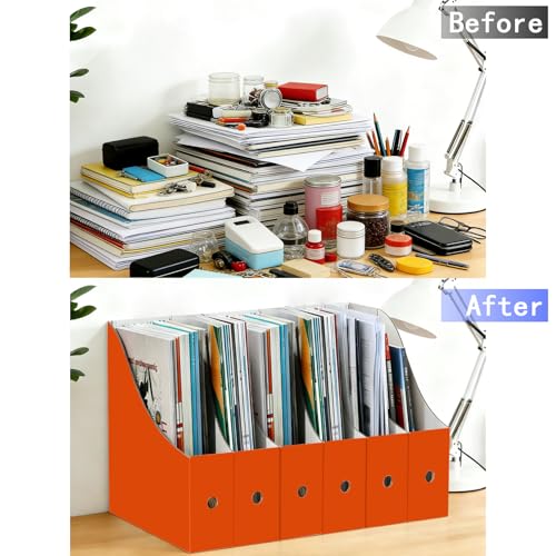 Limitliho Cardboard Magazine File Holder, Sturdy Book Bins for Classroom, Vertical File Folder Organizer, 10.6'' 10.2'' 3.5'' Inch Magazine Rack (Orange-Red, 24 Pack) - color: Orange-Red