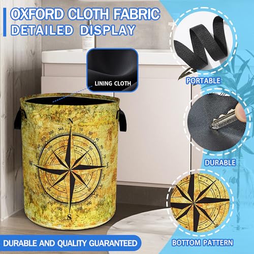 Compass Laundry Basket Oxford Cloth Funny Adventure Laundry Hamper With Handle Foldable Portable Clothes Storage Basket 18.9 X 16.5 In Storage Bag For Laundry Room/Bathroom/Bedroom/Dormitories - color: Compass