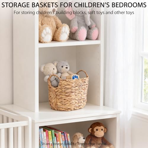 Water Hyacinth Storage Basket with Handles, Woven Boho Storage Basket for Organizing, 11.8" x 7.87" x 8.66" Natural Oval Handwoven Basket for Shelf, Bathroom, Living Room