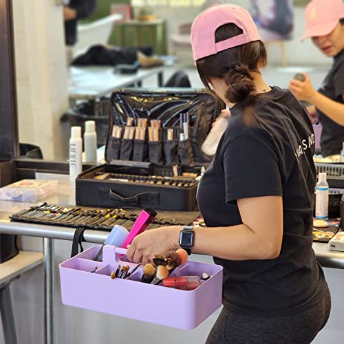 Plastic Portable Makeup Caddy Tote Divided Basket Bin with Handle, for Bathroom Storage - Holds Blush Makeup Brushes, Eyeshadow Palette, Lipstick - Extra Large Made In USA - color: Lavender