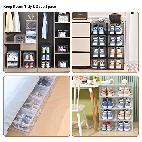 KEFA XL Shoe Storage Box, 8 PACK Shoe Boxes Clear Plastc Stackable Organizer, Clear Plastic Shoe Boxes Fit for US 15 (8 PACK BLACK) - color: GREY 8 PACK, size: 15 SIZE