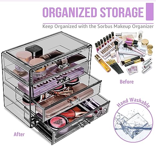Sorbus Makeup Organizer - 4 Drawer Acrylic Make Up Organizers and Storage for Cosmetics, Jewelry, Beauty Supplies, Clear Makeup Organizer for Vanity, Girl's Room, College Dorm, Counter, Bathroom Sinks - color: Black Jewel
