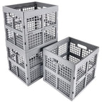 Eslite 3-Pack Collapsible Plastic Storage Crates,Foldable Crates for Storage,16L (Grey) - color: Grey
