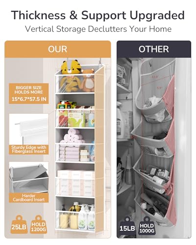 ULG 1-Pack Over Door Organizer with 5 Large Pockets 10 Mesh Side Pockets, 44 lbs Weight Capacity Hanging Storage Organizer with Clear Window for Bedroom Bathroom Kitchen, RV, Camper, Clear Grey - color: Clear Window Grey, size: 1 Pack-5 Tier