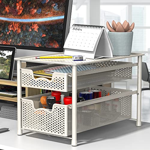 Simple Houseware Stackable 2 Tier Sliding Basket Organizer Drawer, White - color: White, size: 2-Tier