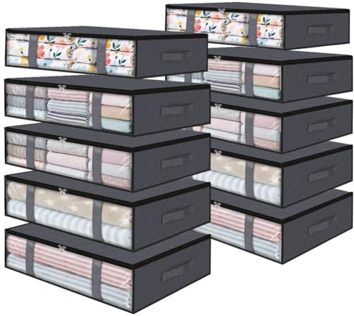 StorageRight Under Bed Storage Bags 10 Pack, 40L Large Clothes & Comforter Storage Containers with Clear Window, Breathable Fabric Organizer for Blankets, Bedding, Seasonal Clothing, Grey - color: Gray, size: 10 Pack