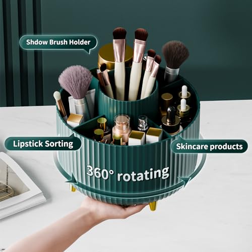 fanado 360° Rotate Makeup Brush Holder Organizer, Makeup Organizers Countertop, Makeup organization and Skincare Storage for Vanity, Desktop, Bathroom (Green) - color: Green