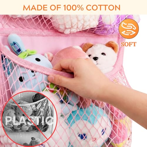 Over The Door Stuffed Animal Storage, Cotton Toy Organizer for Storage Plush Toys,Baby Supplies, Stuffed Animal Holder with 4 Large Pockets, Hanging Door Organizer for Nursery, Bedroom (Pink) - color: Pink, size: Normal