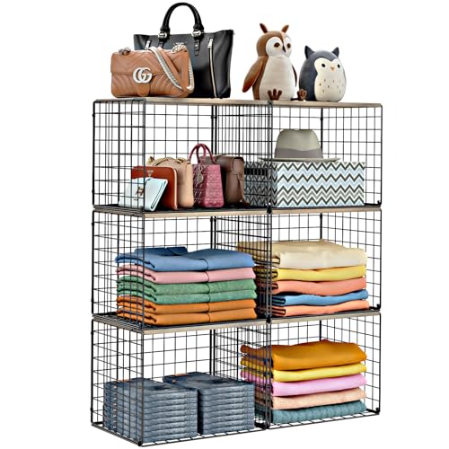 6 Pack Closet Organizers And Storage, Stackable Closet Shelf Organizer Storage Bin Basket For Clothes Sweaters With Top Board, Widened Opening, Heightened Height, Large Capacity, Sturdy, Space-saver - color: Black, size: 6 Pack