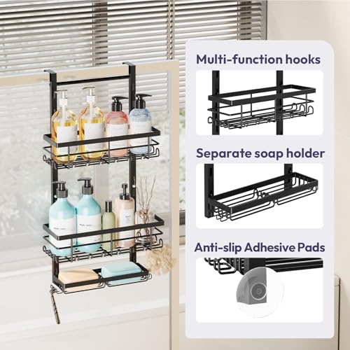 SWTYMIKI Over The Door Shower Caddy - 3 Tier Rustproof Hanging Shower Organizer with Adjustable Shelves, 28 Hooks & Soap Holder, Hanging Shower Rack Storage for Bathroom Accessories, Black - color: Black-3 Tier
