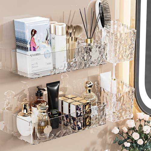 Lae Nuvole 4 Pack Wall Mounted Bathroom Caddy Organizer, Adhesive Shower Shelf for Inside Shower Caddy Plastic Bathroom Organizers and Storage with Bins for Makeup, Bath, Home Decor (Clear-4 Pack) - color: Clear - 4 Pack