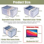 TOOVREN Jeans Organizer Extra Large 9 Grids, Closet Organizer with Foldable Drawer Compartments, Washable Clothing Storage Box 3-Pack - color: Upgraded 3PCS(Large 9 Grids,Gray)