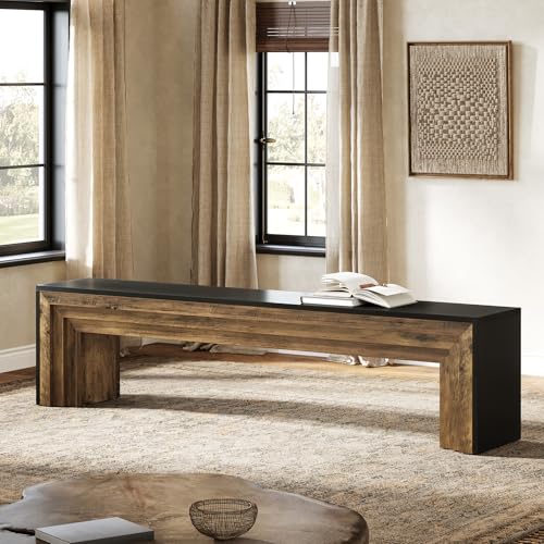 Tribesigns 71" Extra Long Rustic Entryway Bench, Modern Farmhouse Shoe Bench Wooden Indoor Seating with Layered Design for Hallway, End of Bed, Living Room, Sofa Back, Dining Room, Black & Brown - color: Black & Brown