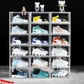 12 Pack Shoe Boxes, Clear Acrylic Stackable Plastic Sneaker Box Container, Magnetic Drop & Side Open Shoe Organizer Case Container With Lids Fits Up to Size 14 (Crystal Clear) - color: Crystal Clear