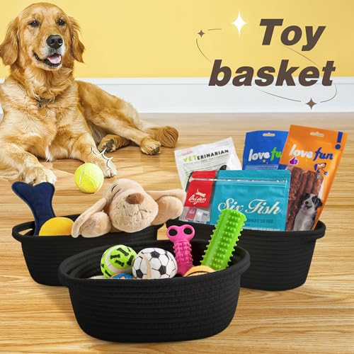 Pro Goleem Small Woven Basket with Gift Bags and Ribbons Durable Baskets for Gifts Empty Small Rope Basket for Storage 12"X 8" X 5" Baby Toy Basket with Handles, Black - color: black