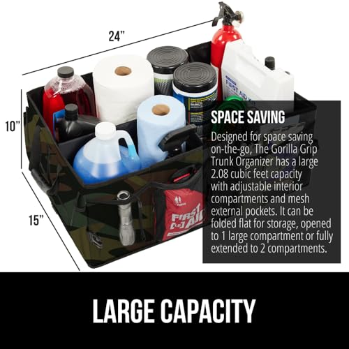 GORILLA GRIP Trunk Organizer for SUV and Cars, Large Capacity Collapsible Car Trunk Storage Organizer, Heavy Duty Car Accessories, Gifts for Mom and Dad, Slip & Water Resistant Multi Compartment, Camo - color: Camo