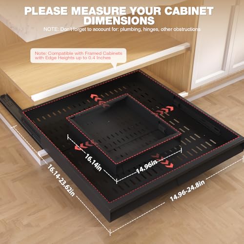 Seinloes 2 Pack Pull Out Cabinet Organizer With Raising Pad for Framed Cabinets,Expandable Width (15"-25") and Depth (17"-24"),3 Slide Rails Slide Out Drawers with Handle,No-Drill Roll Out Shelf,Black - color: Black, size: 15"-25"W x 17"-24"D(2Pack)