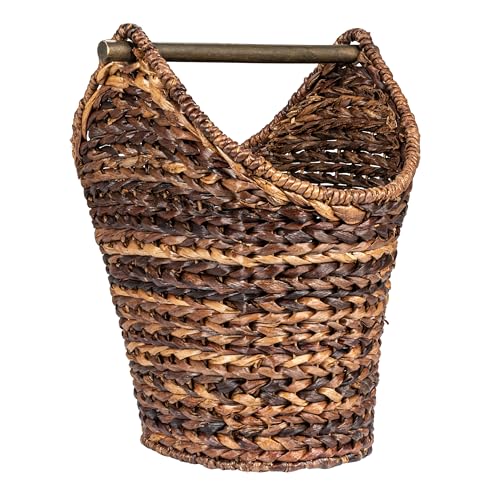 Creative Co-Op Boho Oval Braided Bankuan Bathroom Tissue/Toilet Paper Basket with Wood Handle, Brown - color: Brown