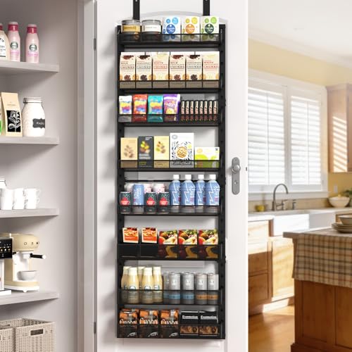 coobest 8-Tier Over the door Spice Rack Organizer, Large Heavy Duty Metal Wall Mount or Over The Door, 2 in 1 Rust-Proof Hanging Storage Shelf for Kitchen Pantry, Bathroom, Laundry Room, Closet - color: Black