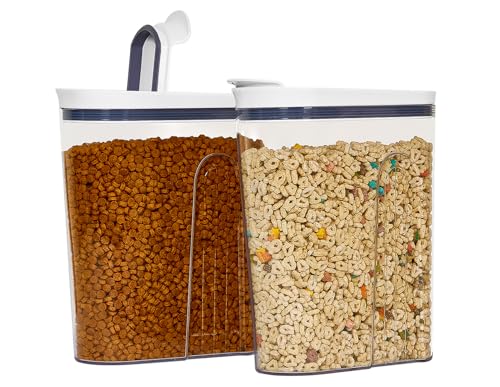 Felli Cereal Container Storage Airtight Holds 32 oz Family Size Breakfast Box with Flip Top Lid, Stackable Acrylic Dry Food Dispenser, Protein Granola Oats Grains, Crunch Keeper (Large 4.1Qt - 2pk)