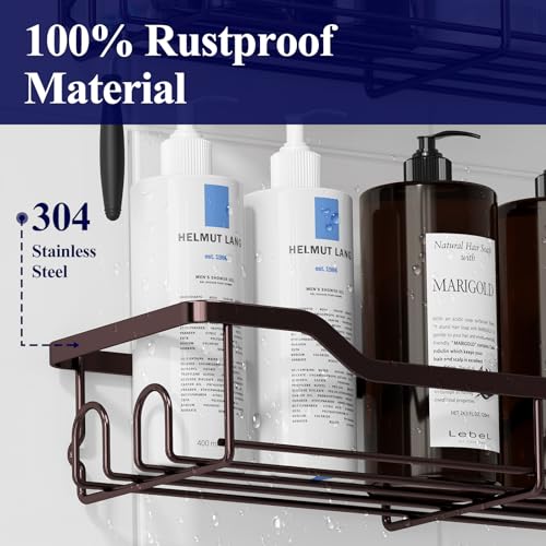 Kitsure Shower Caddy Large - Adhesive Shower Organizer, Stainless Steel Shelf for Inside Shower, No Drill Bathroom Organizers and Storage, Home Decor Accessories, 2 Pack, Brown - color: Brown, size: Large