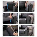 Sofa Armrest Organizer Couch Remote Holder, Sofa Caddy Bedside Organizer Recliner Armchair Accessory for iPad Tablet Phone Magazines in Home Bedroom Office Hotel, 5 Pockets with Font Side Drink Holder
