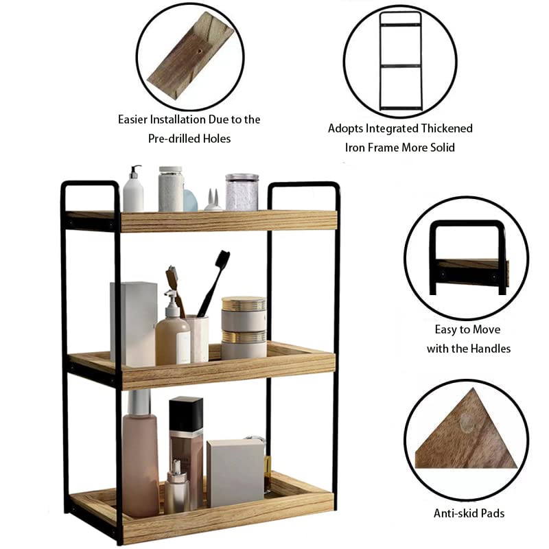 Dorhors 3 Tier Bathroom Counter Organizer,Countertop Bathroom Storage Shelf,Counter Tray and Vanity Organizer (Brown) - color: Brown