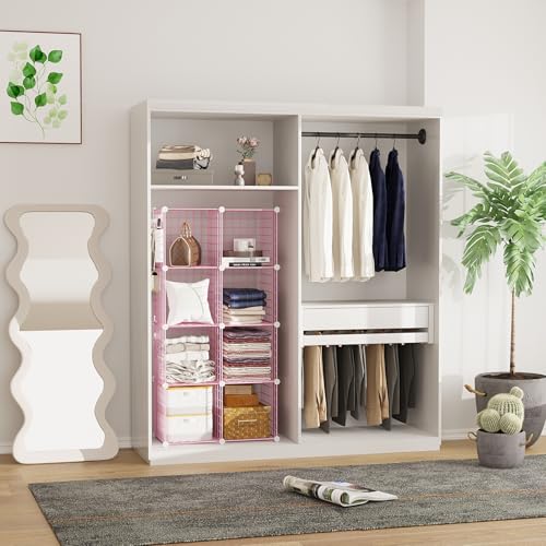 C&AHOME Wire Cube Storage, 8 - Cube Organizer Metal C Grids, Modular Shelves Units, Closet Organizer, Ideal for Home, Office, Living Room, 24.8" L x 12.4" W x 48.4" H, Pink UWCS3008P - color: Pink, size: 8 Cube