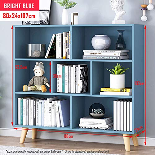 IOTXY Wooden Open Shelf Bookcase - 3-Tier Floor Standing Display Cabinet Rack with Legs, 7 Cubes Bookshelf, Bright Blue - color: Bright Blue, size: 80CM