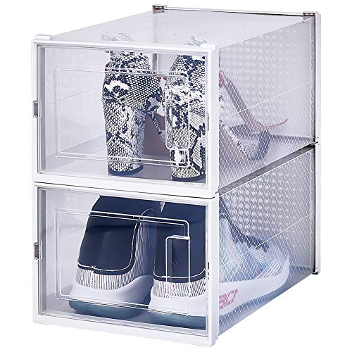 OnDisplay Clik Stackable Interlocking Shoe Box System (Medium Clear/White, Set of 2) - color: Medium Clear/White, size: Set of 2