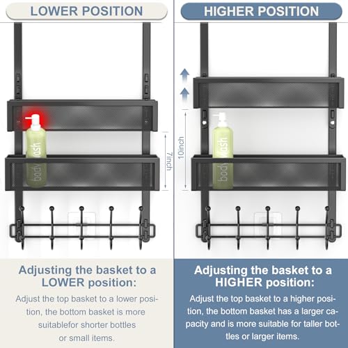 Adjustable Over The Door Hooks Organizer, Door Hanger Coat Rack with 2 Mesh Baskets and 10 Hooks, Back of Door Storage Organizer for Bedroom,Bathroom,Kitchen (Black) - color: Black-01, size: 2 Baskets
