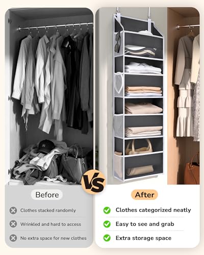 ULG 2 Pack Small Over Door Organizer with 4 Large Pockets 8 Mesh Side Pockets, Hanging Storage Organizer with Clear Window Kids Toys Deep Gray - color: Dark Grey, size: 2 Pack-4 Tier