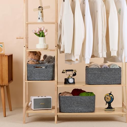 MiniArk Large Storage Baskets for Shelves, Closet Organizers Bins for Clothes Blanket Towels, Baby Nursery, Toy Baskets Box, Woven Rope Baskets, 17 x 13 x 7.5”, 3 Packs Dark Gray - color: Dark Gray, size: 3pcs-L17×W13×H7.5"