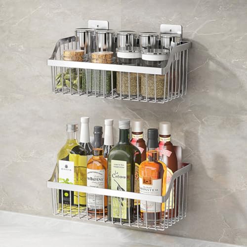 SUS304 Stainless Steel Wire Basket, Hanging Wall Organizer Cabinet Storage Basket, Wall Mounted Shelves for Home Kitchen Bathroom, 2-Pack - size: 13.8Inch 2PCS