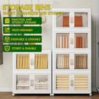 UAMFURI Stackable Storage Bins with Lids, Clear Doors, Large Storage Cabinet Foldable Collapsible Closet Organizers for Bedroom Dorm Office (4, White, 120, Quarts)