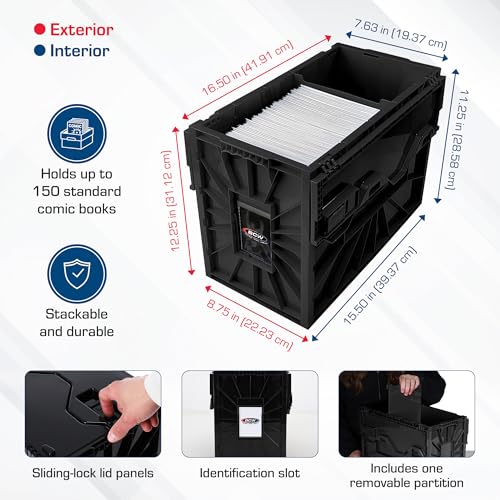 BCW Comic Bin, Black - Holds 150 Comics, Acid Free Storage and Organizer, Heavy Duty Plastic, Stackable, Includes Partition - style: Single