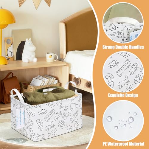 LANGYASHAN Rectangular Storage Bin Collapse Canvas Fabric Cartoon Storage Basket with Handles for Organizing Home Kitchen Boys and Girls Toys Office Closet Shelf Baskets (Rec Vehicle) - color: REC Vehicle