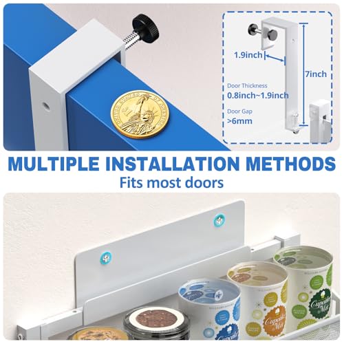 coobest 8-Tier Over the door Spice Rack Organizer, Large Heavy Duty Metal Wall Mount or Over The Door, 2 in 1 Rust-Proof Hanging Storage Shelf for Kitchen Pantry, Bathroom, Laundry Room, Closet - color: White