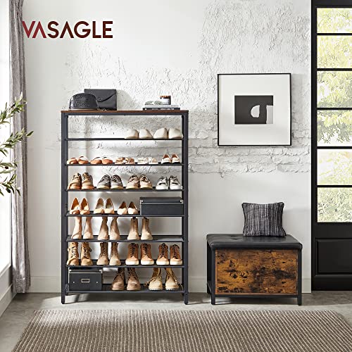 VASAGLE 8 Tier Shoe Rack, Shoe Organizer for Closet, Entryway, 32-40 Pairs of Shoes, Large Shoe Rack Organizer with 7 Metal Mesh Shelves, 11.8 x 39.4 x 59.8 Inches, Rustic Brown and Black ULBS012B01 - color: Rustic Brown, size: 8 Tiers (39.4"W)