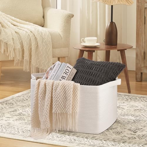 OIASKET 95L Extra Large Blanket Basket, 24" x 16.9" x 14.2" Woven Storage Basket for Living Room, Rectangle Nursery Blanket Storage for Toys, Towels, Dirty Clothes (White) - color: White, size: 24"x16.9"x14.2"