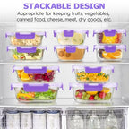 34pcs Glass Food Storage Containers with Lids Set, Airtight Glass Meal Prep Containers (17 Containers & 17 Lids), Leak Proof Lunch Container BPA-Free, Microwave, Oven, Freezer, Dishwasher Safe-Purple - color: PURPLE