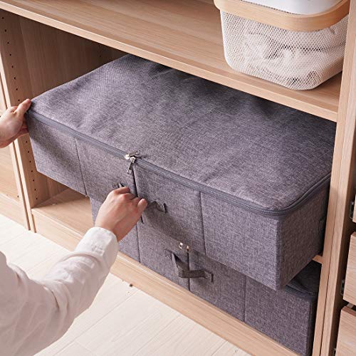 iwill CREATE PRO Underbed Storage Boxes for Bedding/Garment/Duvets/Blankets/Shoes, Folding Fabric Rigid Under bed Storage Bins with Zip Lid, Washable, Black Gray - color: Black Gray,1pc, size: 27.5*15.7*7"