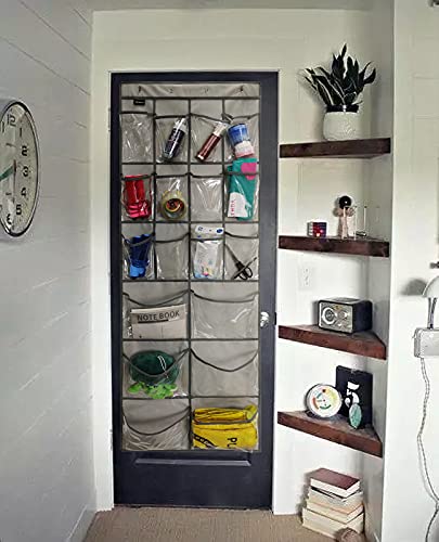 2 Pack Extra Large Hanging Crystal Clear Over Door Shoe Organizers, Closet Shoe Rack Organizer, 12+6 Pockets, 8 Hooks, Grey (59" x 21.6") - color: A-Grey&Clear