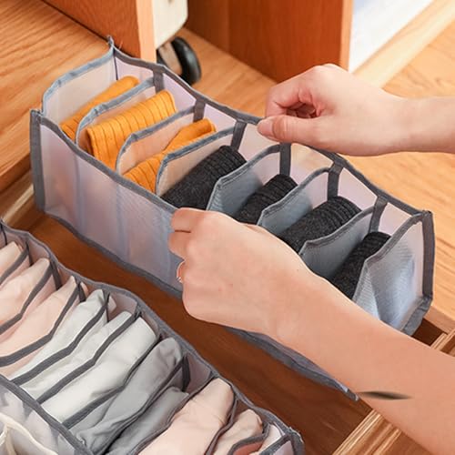 7 Compartment Underwear Organizer Storage Box Foldable Divider Closet Drawer Organizer for Bras Socks Lingerie(Grey) - color: Grey, size: 7 Grids