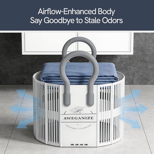 40L Collapsible Laundry Basket with Handles, Durable Space-Saving Storage Basket for Clothes, Utility, Groceries, Toys & Home Organization– White - color: White