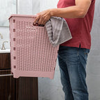 Mind Reader 61L Foldable Laundry Hamper, Clothes Basket, Lid, Wicker Design, Plastic, 18"L x 14.5"W x 21.25"H, Pink - color: Pink